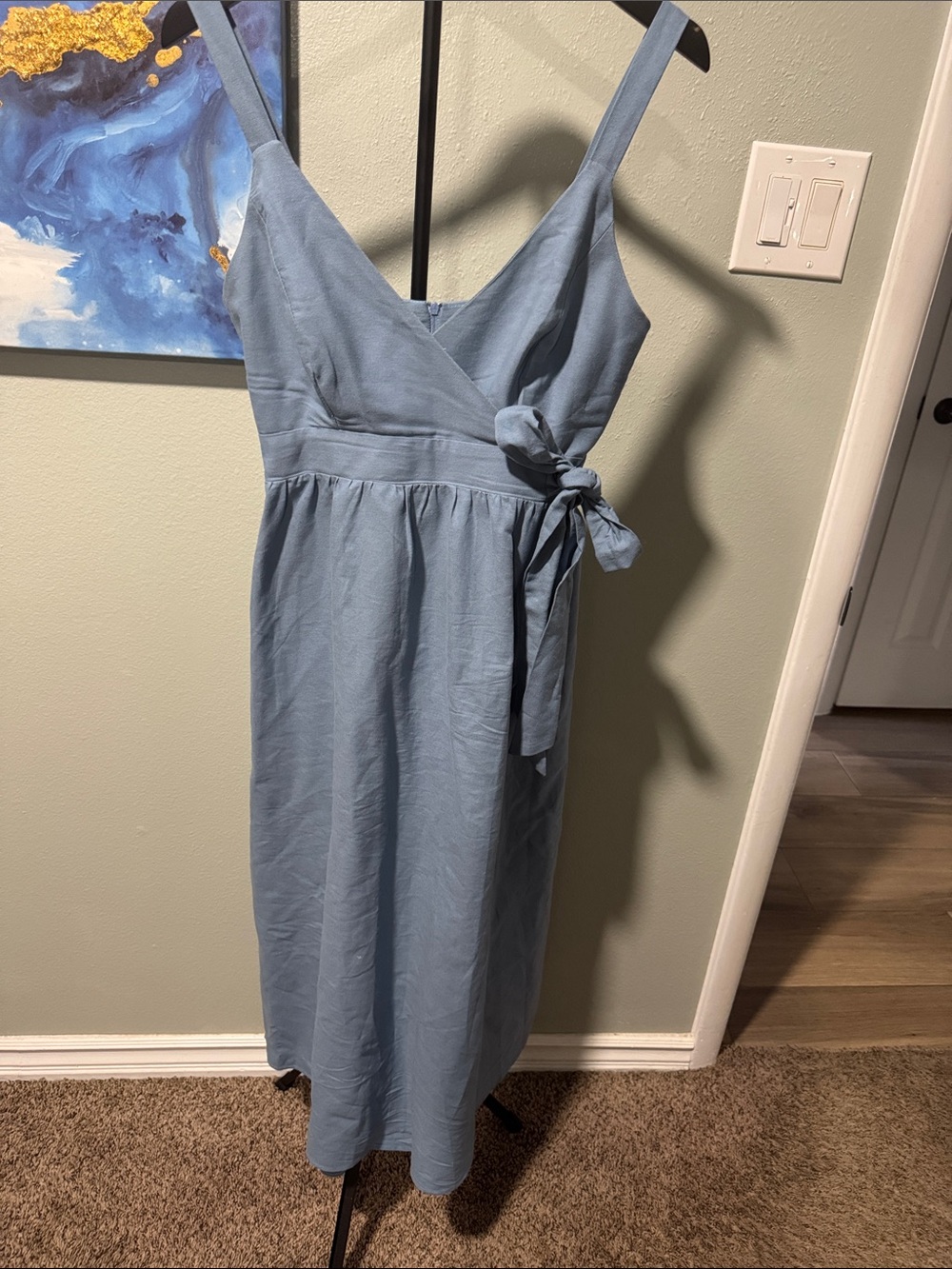 Sky Blue Wrap Midi Dress with Side Tie